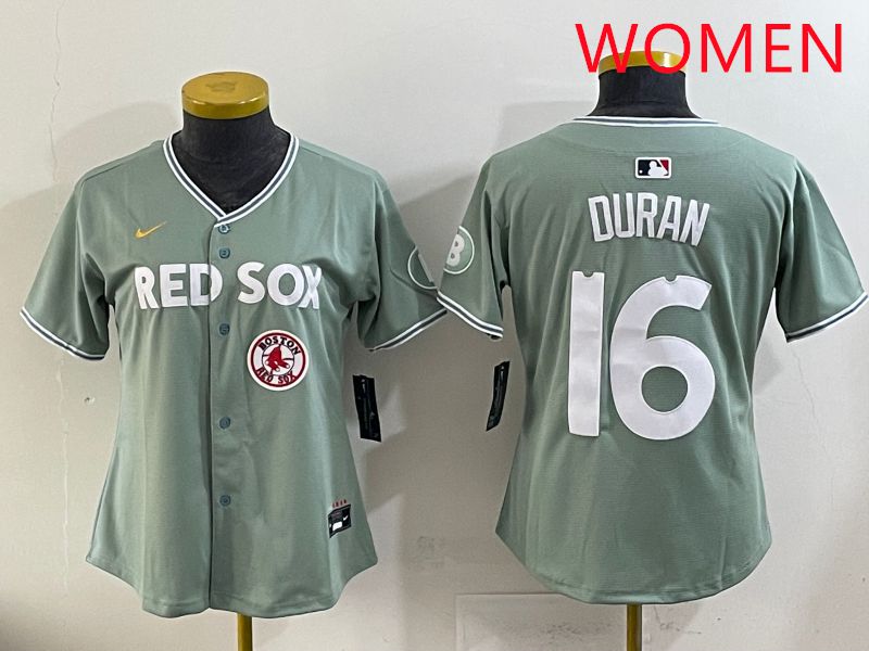 Women 2025 Boston Red Sox 16 Duran Light Green Joint Name Nike MLB Jersey style 20